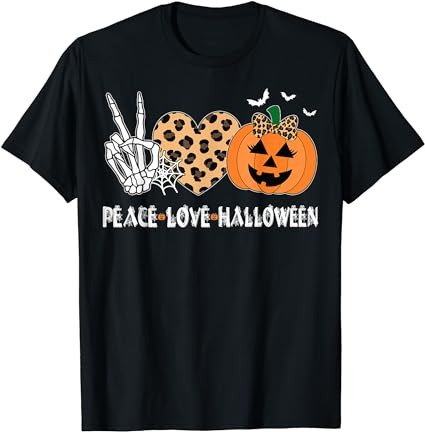 Peace love halloween scary pumpkin leopard skeleton t-shirt png file