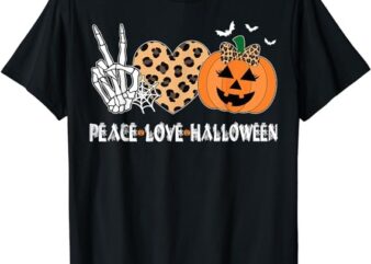Peace Love Halloween Scary Pumpkin Leopard skeleton T-Shirt PNG File