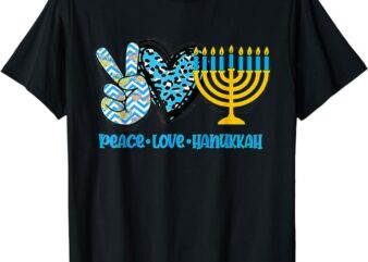 Peace Love Hanukkah Leopard Hanukkah Menorah Jewish T-Shirt PNG File