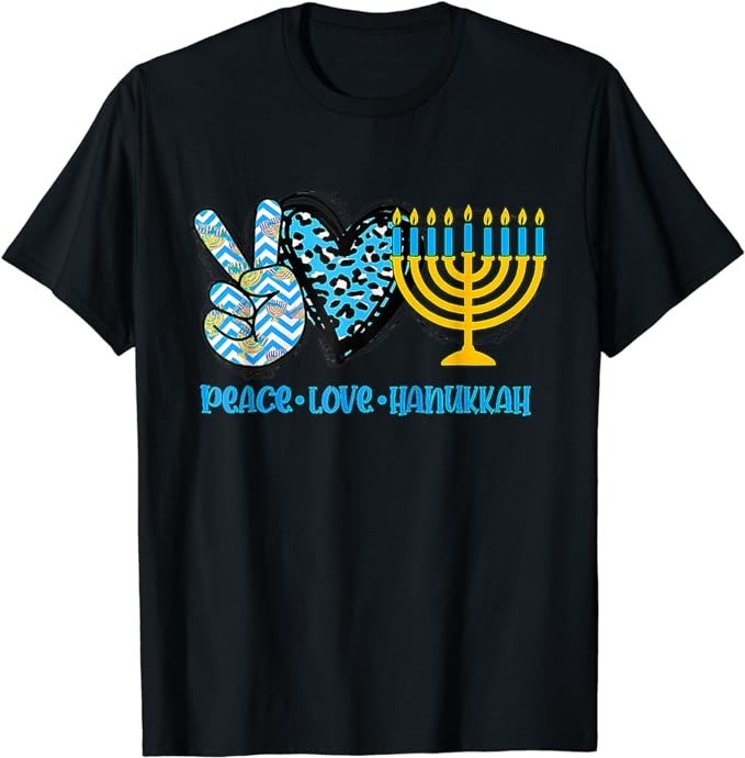 Peace Love Hanukkah Leopard Hanukkah Menorah Jewish T-Shirt PNG File