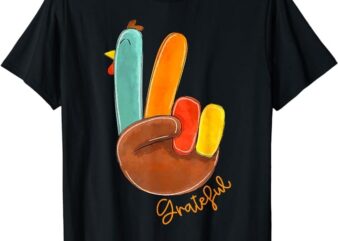 Peace Sign Turkey Hand Cool Thanksgiving Hippie Men Women T-Shirt 1