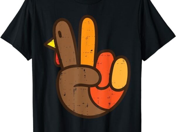Peace sign turkey hand cool thanksgiving hippie men women t-shirt