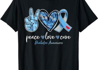 Peace love cure blue ribbon diabetes awareness month T-Shirt PNG File