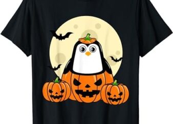 Penguin Pumpkin Moon Bats Costume Cute Easy Halloween Gift T-Shirt PNG File