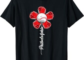 Philly Colorful Baseball Flower Souvenir Tee I Love Philly T-Shirt