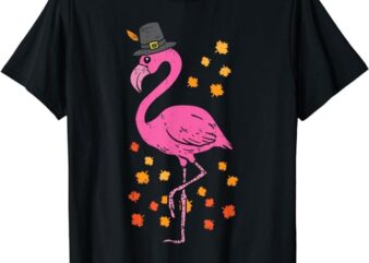 Pilgrim Pink Flamingo Thanksgiving Fall Autumn Animal Gift T-Shirt