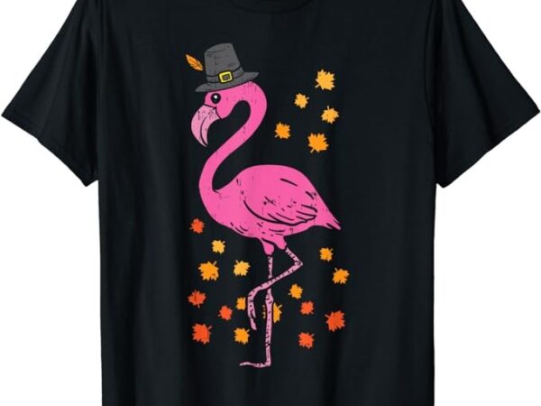 Pilgrim pink flamingo thanksgiving fall autumn animal gift t-shirt