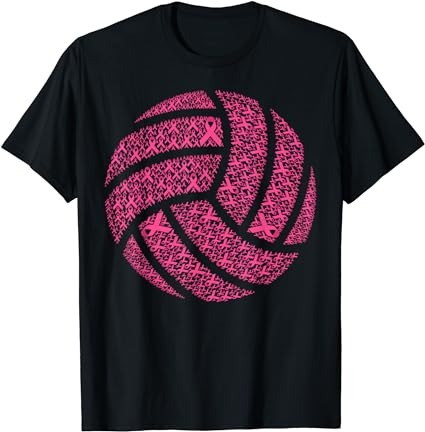 Pink out breast cancer awareness pink ribbon volleyball ball t-shirt