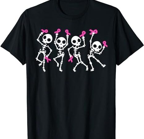 Pink ribbon breast cancer awareness skeleton women men kids t-shirt png file