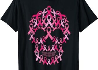 Pink Ribbon Skull Costume Cool Halloween Breast Cancer Gifts T-Shirt PNG File