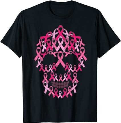 Pink ribbon skull costume cool halloween breast cancer gifts t-shirt png file