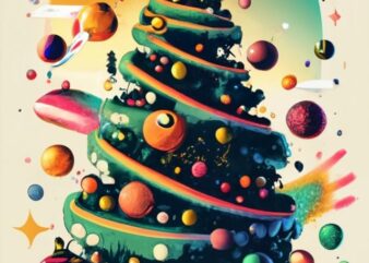 Pixar anime design t-shirt, “Christmas tree”, space explosion PNG File