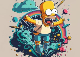 Pixar anime design t-shirt, “Homer simpsons”, space explosion PNG File