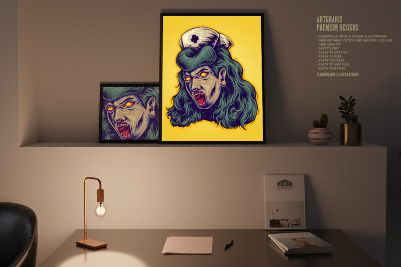 Gaze ghoul scary nurse head zombie