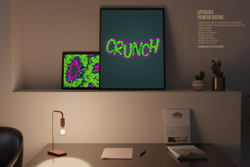 Crunch fantasy lettering word cannabis smoke