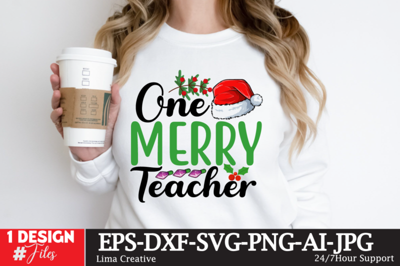 One Merry Teacher Merry Christmas Y’all T-shirt Design, Winter SVG Bundle, Christmas Svg, Winter svg, Santa svg, Christmas Quote svg, Funny Quotes Svg, Snowman SVG, Holiday SVG, Winter Quote Svg