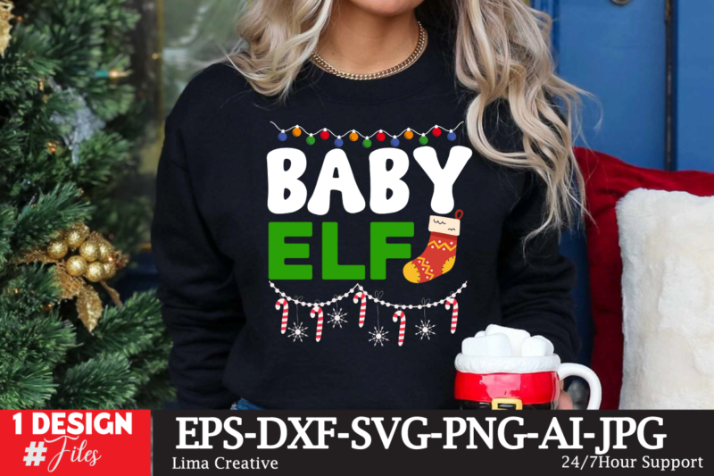Baby Elf T-shirt Design, Christmas T-shirt Design Bundle ,T-shirt Design, Winter SVG Bundle, Christmas Svg, Winter svg, Santa svg, Christmas Quote svg, Funny Quotes Svg, Snowman SVG, Holiday SVG, Winter