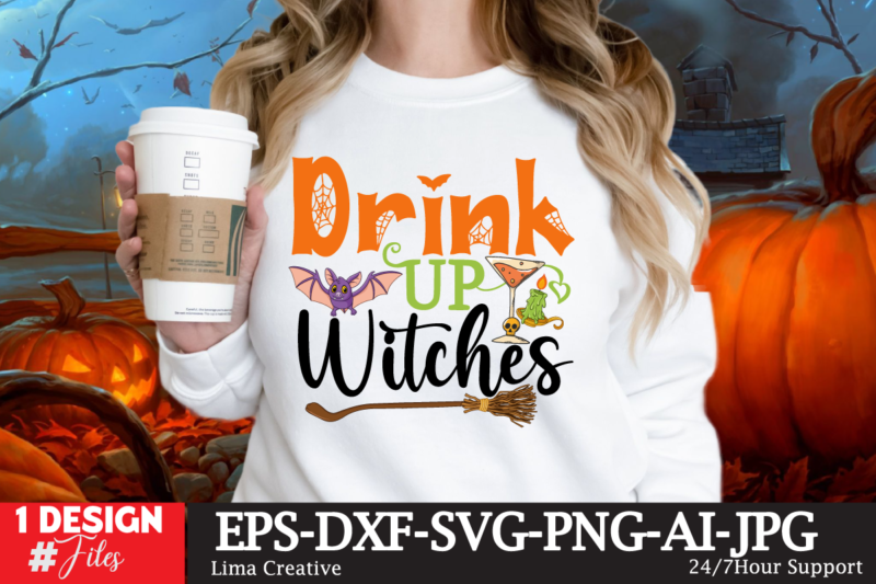 Drink Up Witches T-shirt Design,Halloween bundle svg, Halloween Vector, Witch svg, Ghost svg, Halloween shirt svg, Pumpkin svg, Sarcastic svg, Cricut, Silhouette png MEGA HALLOWEEN BUNDLE 2, 130 Designs, Heather