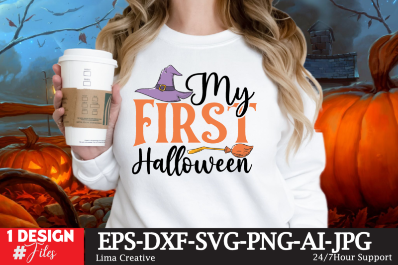 My First Halloween T-shirt Design,Halloween bundle svg, Halloween Vector, Witch svg, Ghost svg, Halloween shirt svg, Pumpkin svg, Sarcastic svg, Cricut, Silhouette png MEGA HALLOWEEN BUNDLE 2, 130 Designs, Heather