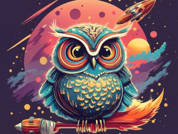 Professional t-shirt design: space owl, dark fantasy png file