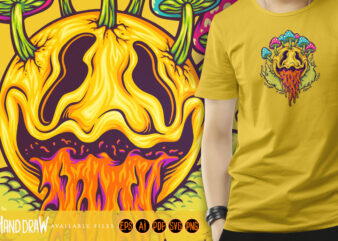 Psychedelic smiley dreamscape magic mushrooms t shirt illustration