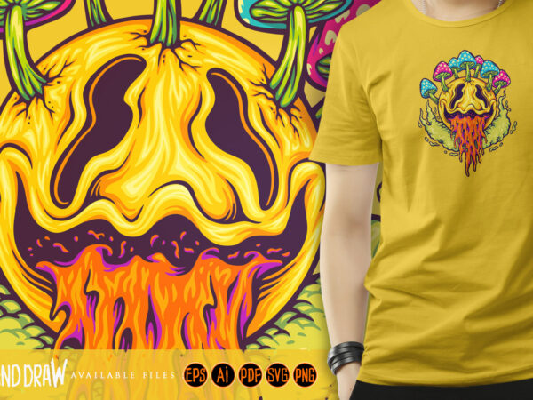 Psychedelic smiley dreamscape magic mushrooms t shirt illustration