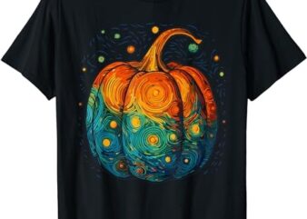 Pumpkin Halloween Starry Night Van Gogh Aesthetic Painting T-Shirt PNG File