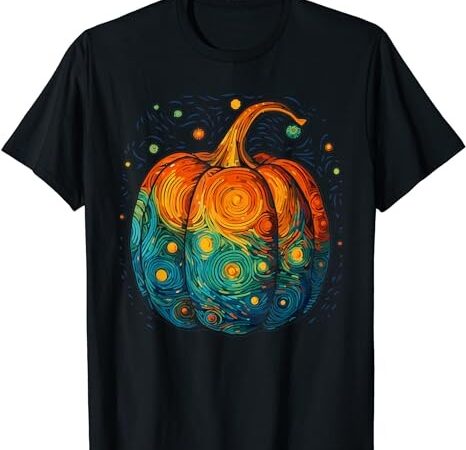 Pumpkin halloween starry night van gogh aesthetic painting t-shirt png file