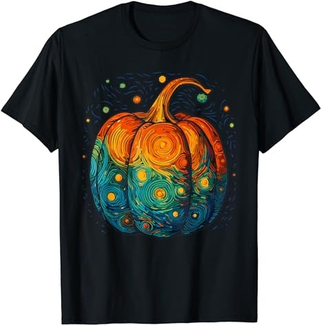 Pumpkin Halloween Starry Night Van Gogh Aesthetic Painting T-Shirt PNG File