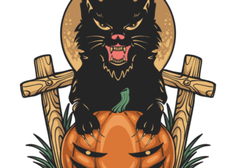 Pumpkin and Cat t shirt illustration