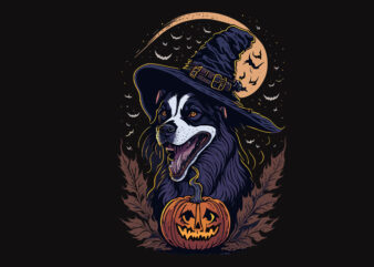 Spooky Pumpkin Dog Halloween Tshirt Design