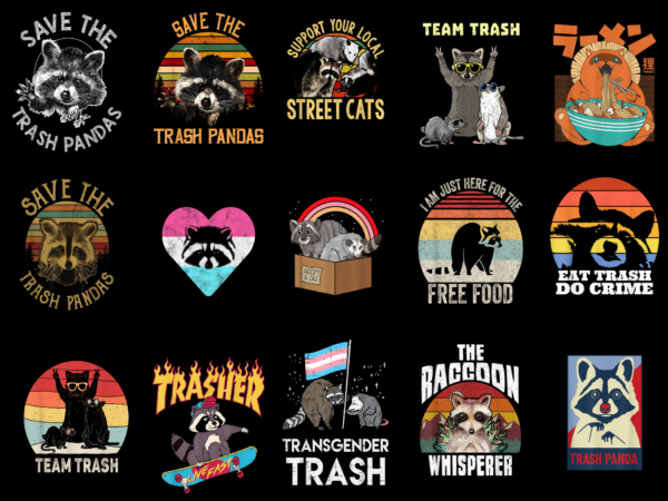 15 raccoon shirt designs bundle for commercial use, raccoon t-shirt, raccoon png file, raccoon digital file, raccoon gift, raccoon download, raccoon design amz