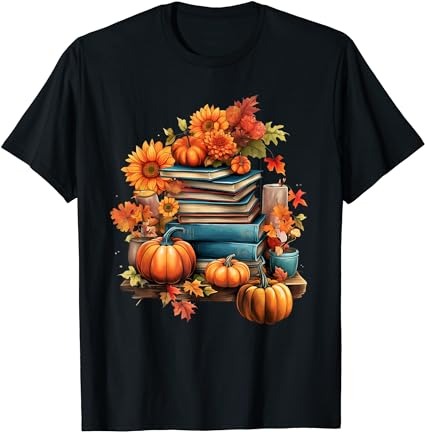 Read book reading library lover reader pumpkin thanksgiving t-shirt