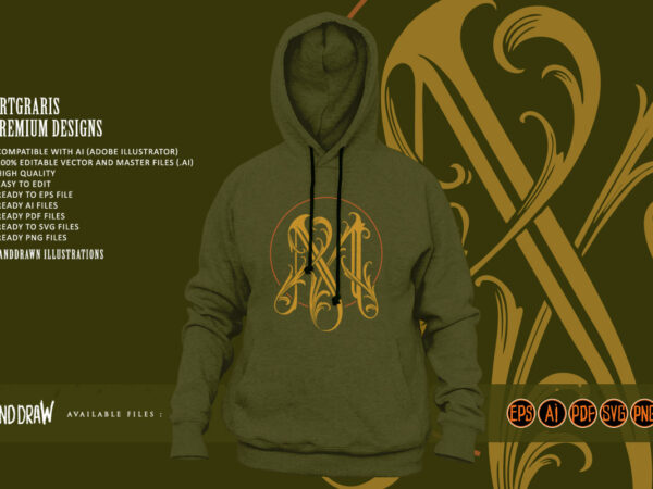 Regal flourish vintage lettering m monogram logo t shirt design online