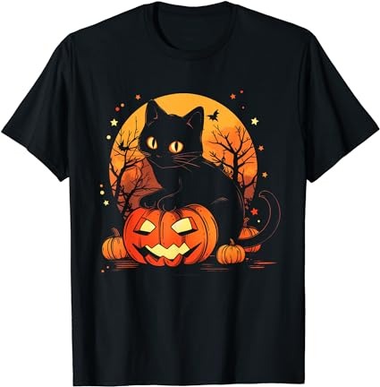 Retro black cat halloween pumpkin costume for women men kids t-shirt 1 png file