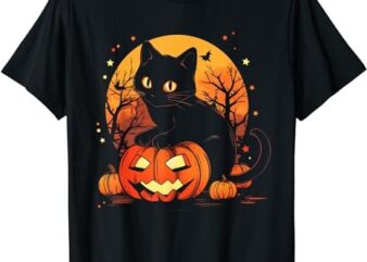 Retro Black Cat Halloween Pumpkin Costume For Women Men Kids T-Shirt PNG File