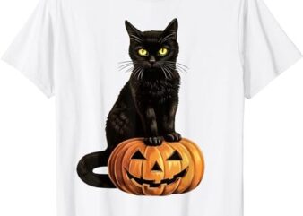 Retro Black Cat Halloween Pumpkin Costume For Women Men Kids T-Shirt PNG File