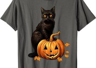 Retro Black Cat Halloween Pumpkin Costume For Women Men Kids T-Shirt PNG File