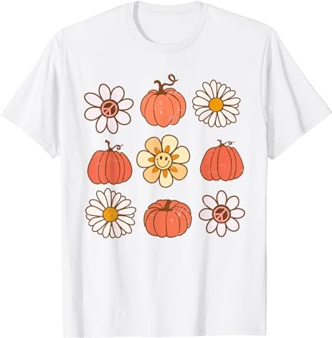 Retro Groovy Fall Vintage Pumpkin Flower Hippie Halloween T-Shirt png file
