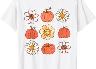 Retro Groovy Fall Vintage Pumpkin Flower Hippie Halloween T-Shirt