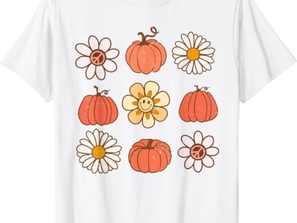 Retro groovy fall vintage pumpkin flower hippie halloween t-shirt