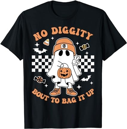 Retro halloween kids no diggity bout to bag it up ghost t-shirt png file
