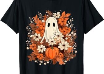 Retro Halloween Pumpkin Flower Ghost Fall Season Autumn Vibe T-Shirt