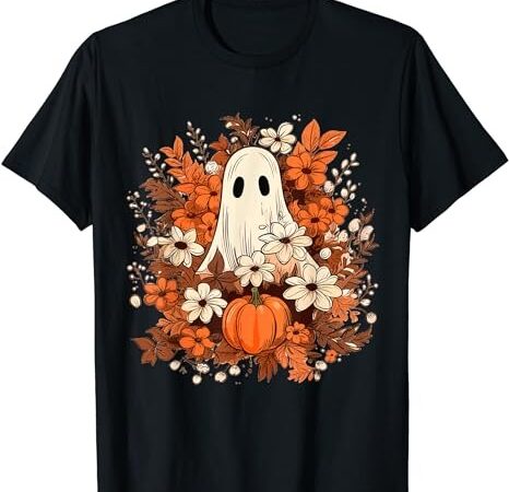 Retro halloween pumpkin flower ghost fall season autumn vibe t-shirt