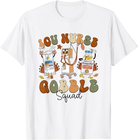 Retro ICU Nurse Gobble Squad Thanksgiving Fall Autumn Turkey T-Shirt