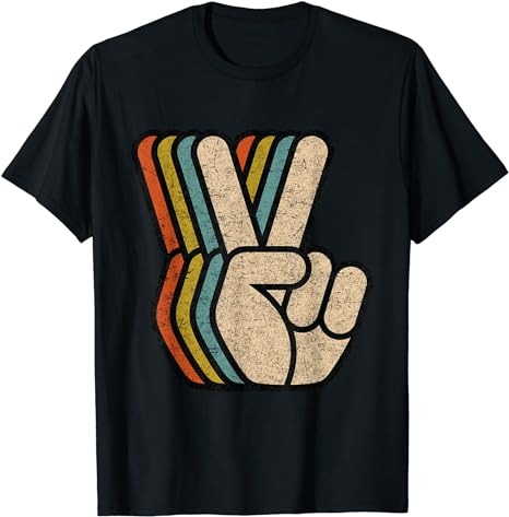 Retro Peace Sign V Fingers Vintage 60s 70s 80s Cool Graphic T-Shirt PNG File