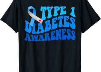 Retro Type 1 Diabetes Awareness Blue Ribbon T1D Warrior T-Shirt PNG File
