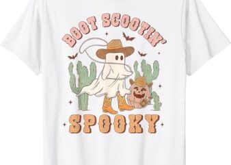 Retro Western Halloween Cowboy Ghost Boot Scootin Spooky T-Shirt