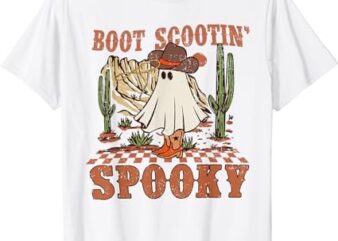 Retro Western Halloween Cute Ghost Funny Boot Scootin Spooky T-Shirt PNG File