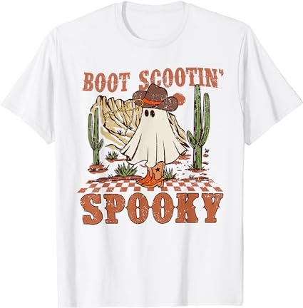 Retro western halloween cute ghost funny boot scootin spooky t-shirt png file
